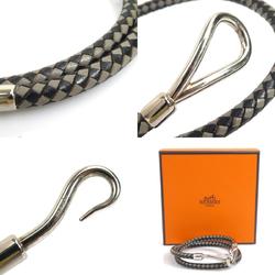 Hermes HERMES Bracelet Choker Necklace Jumbo Leather Metal Black Grey Silver Women's e59028g