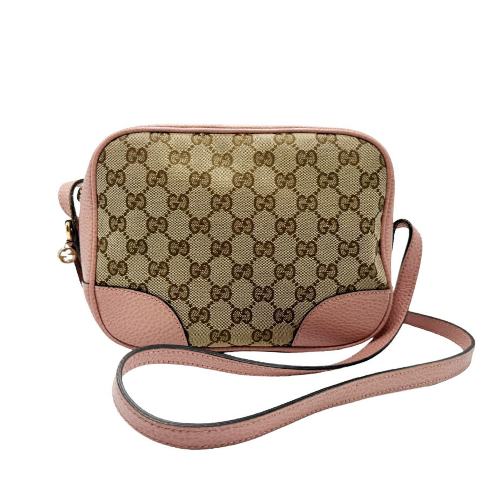 Gucci Shoulder Bag GG Canvas Leather Beige Brown Dark Pink Gold Women's 449413 n0248