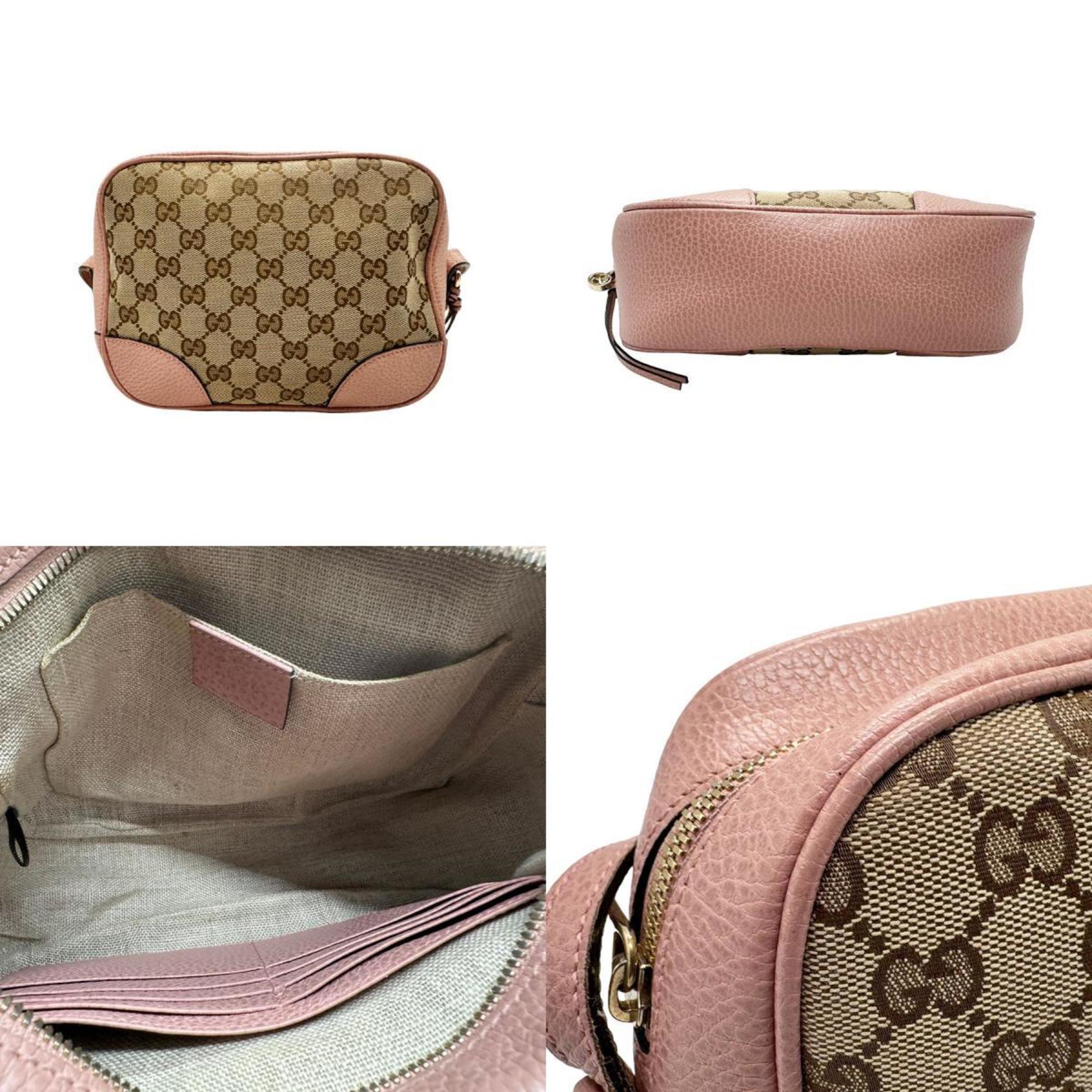 Gucci Shoulder Bag GG Canvas Leather Beige Brown Dark Pink Gold Women's 449413 n0248