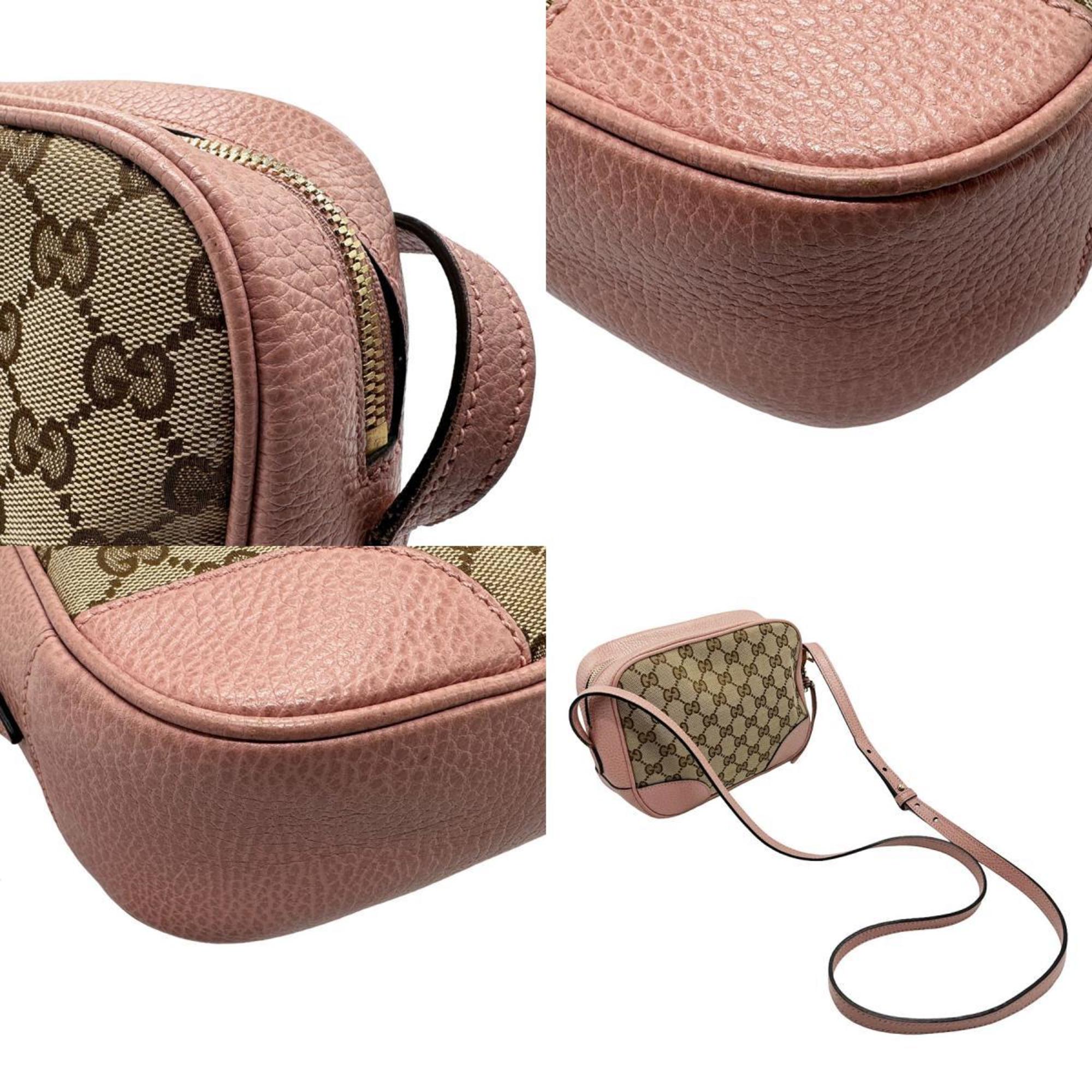 Gucci Shoulder Bag GG Canvas Leather Beige Brown Dark Pink Gold Women's 449413 n0248