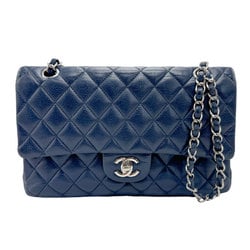 CHANEL Shoulder Bag Matelasse Caviar Skin Leather Navy Silver Women's z2086