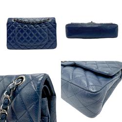 CHANEL Shoulder Bag Matelasse Caviar Skin Leather Navy Silver Women's z2086