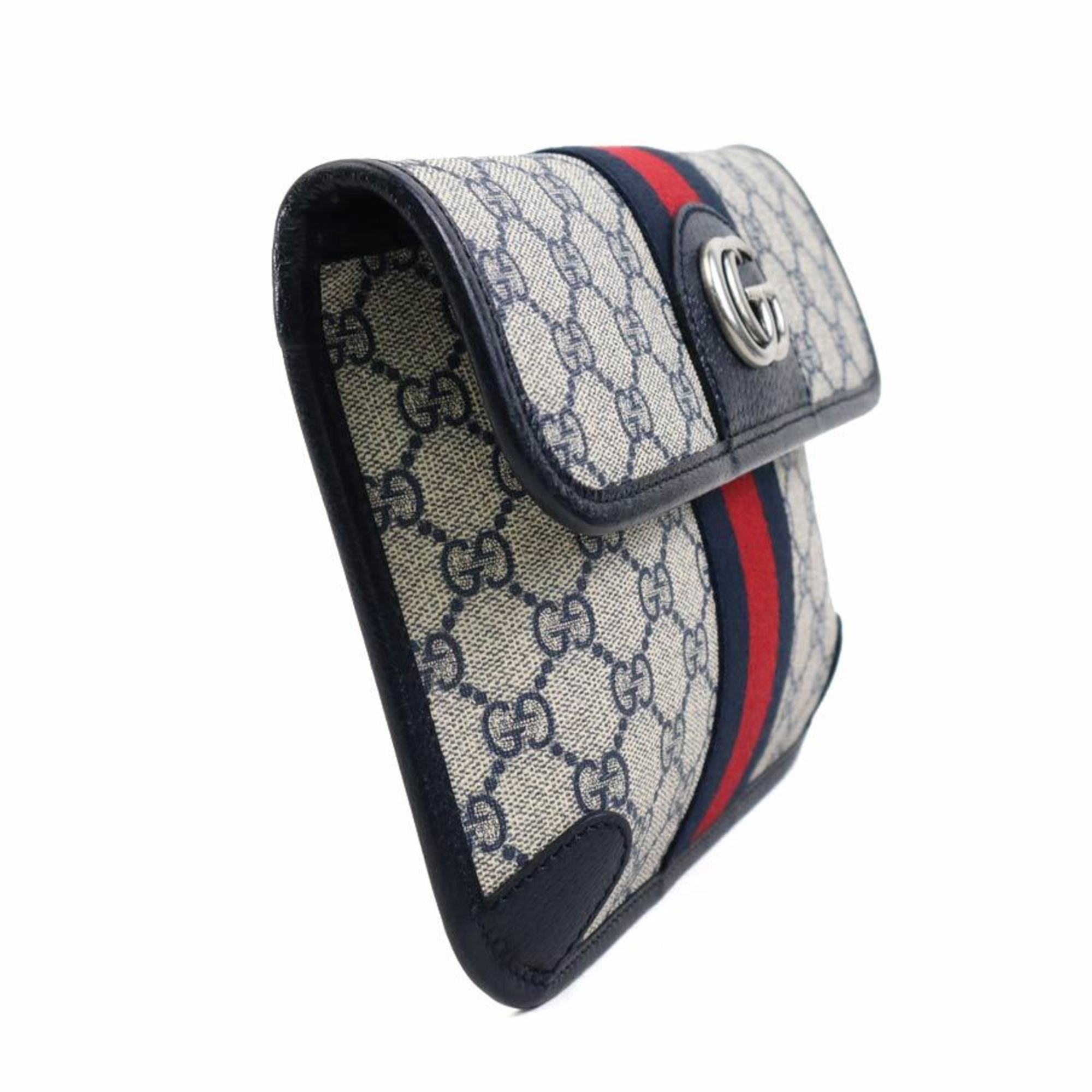 GUCCI Waist Bag Belt Ophidia GG Supreme Canvas Navy Silver Men's 674081 e59015a