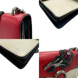 GUCCI Dionysus Shoulder Bag Leather Red x Navy Ivory Women's 400249 z2117