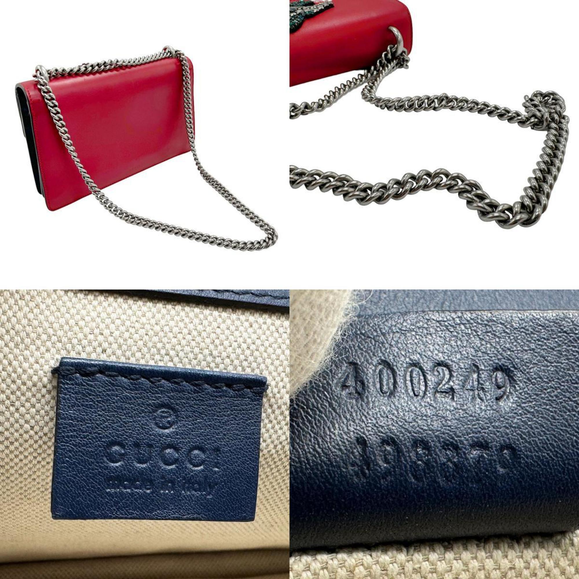 GUCCI Dionysus Shoulder Bag Leather Red x Navy Ivory Women's 400249 z2117