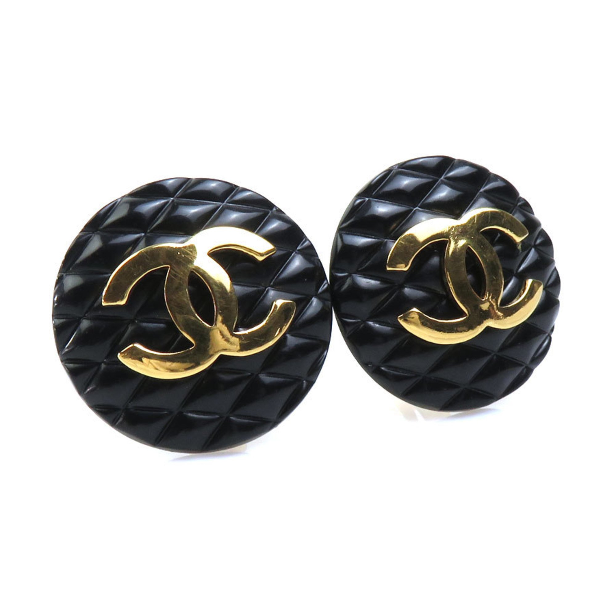 CHANEL Earrings Coco Mark Plastic Metal Black Gold Women's e58987g