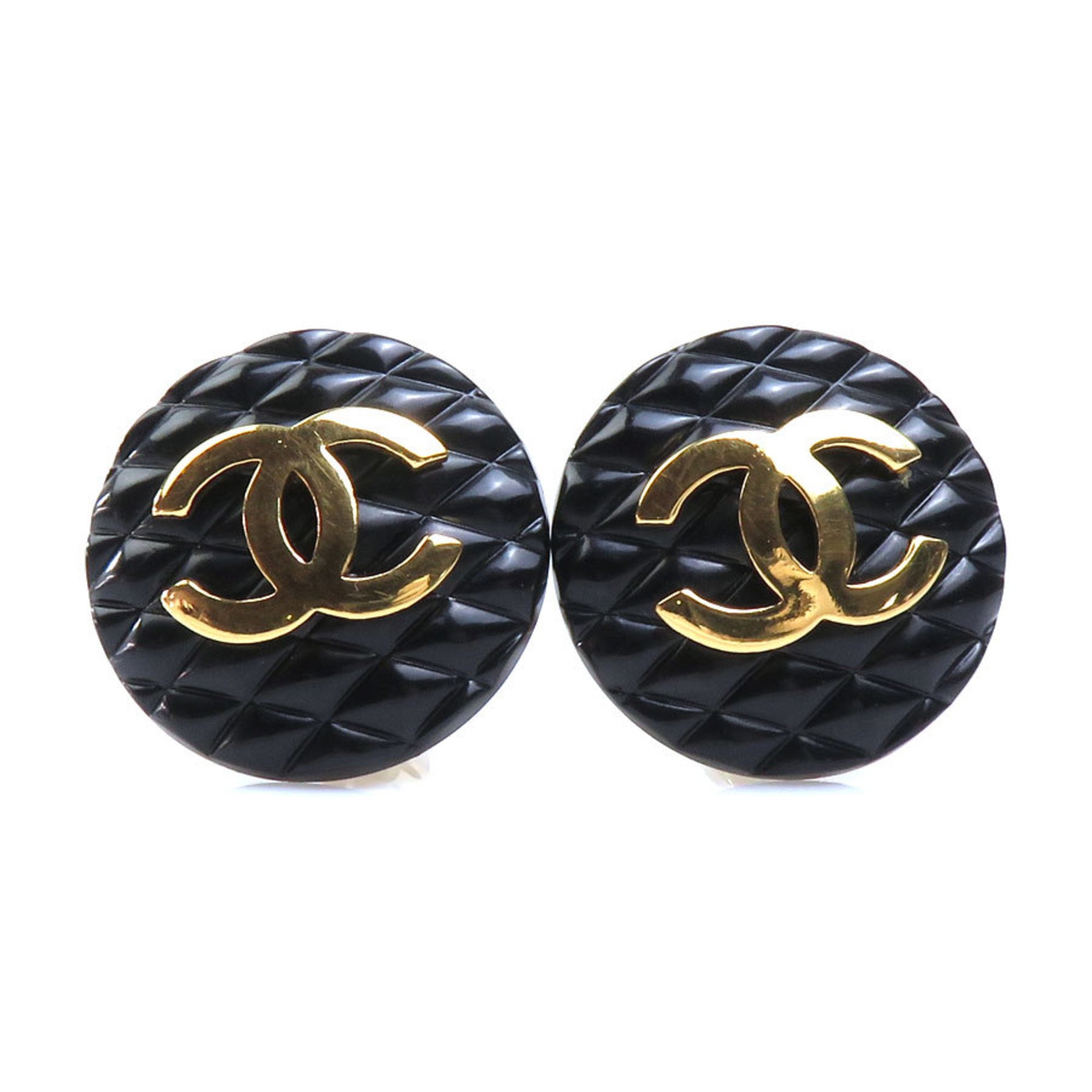 CHANEL Earrings Coco Mark Plastic Metal Black Gold Women's e58987g