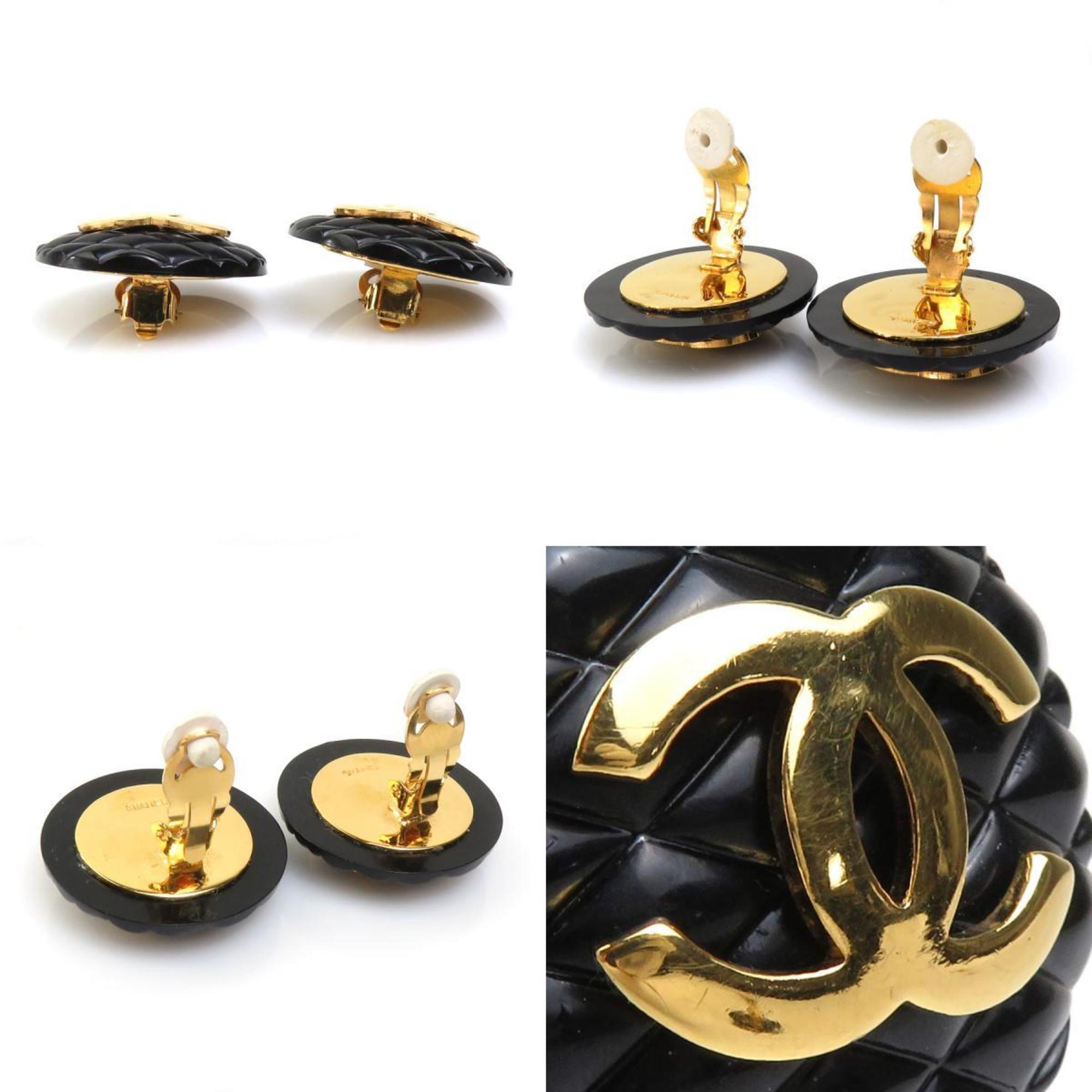 CHANEL Earrings Coco Mark Plastic Metal Black Gold Women's e58987g