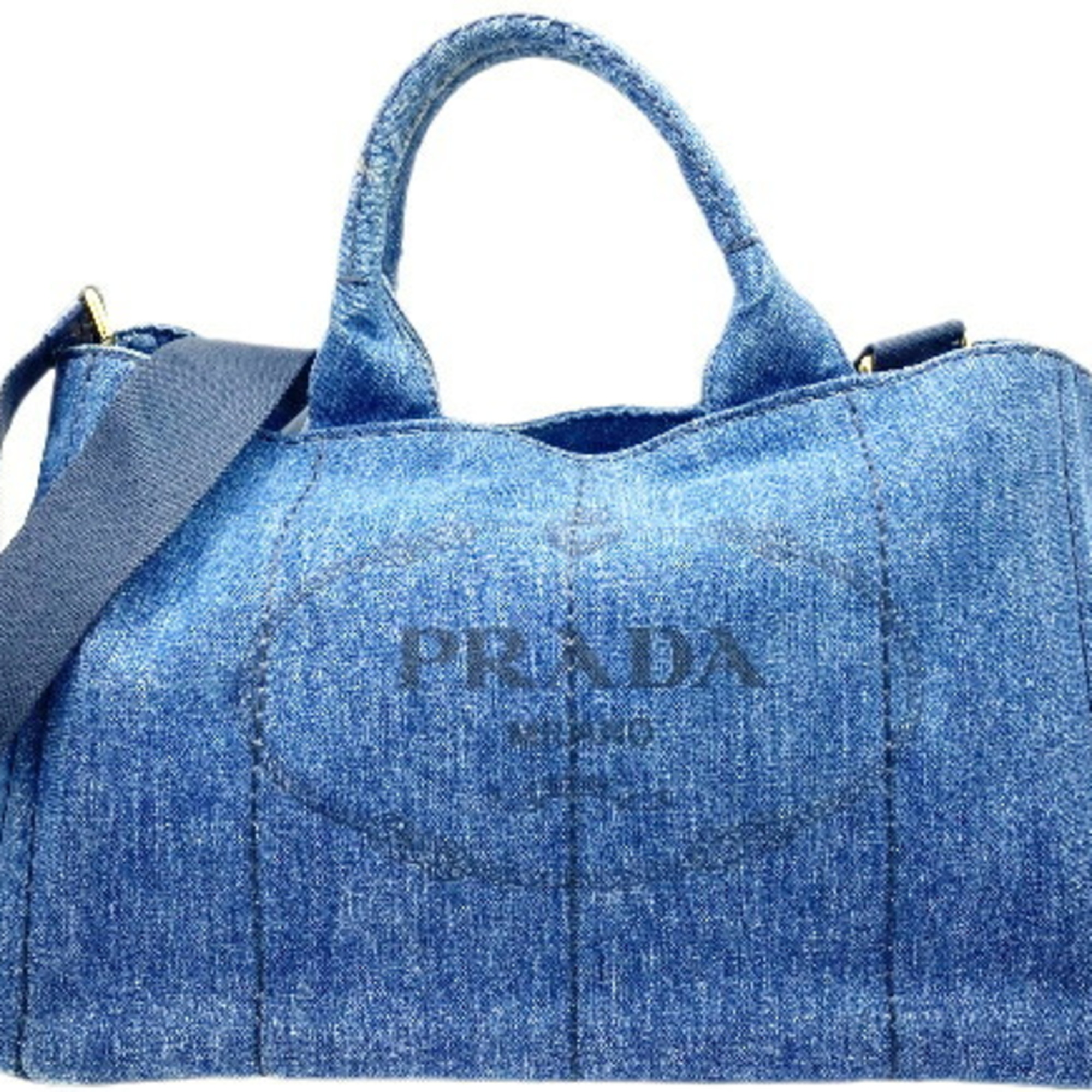 PRADA Prada Canapa B2642B Denim Blue Black Tote Bag Handbag Shoulder Women Men