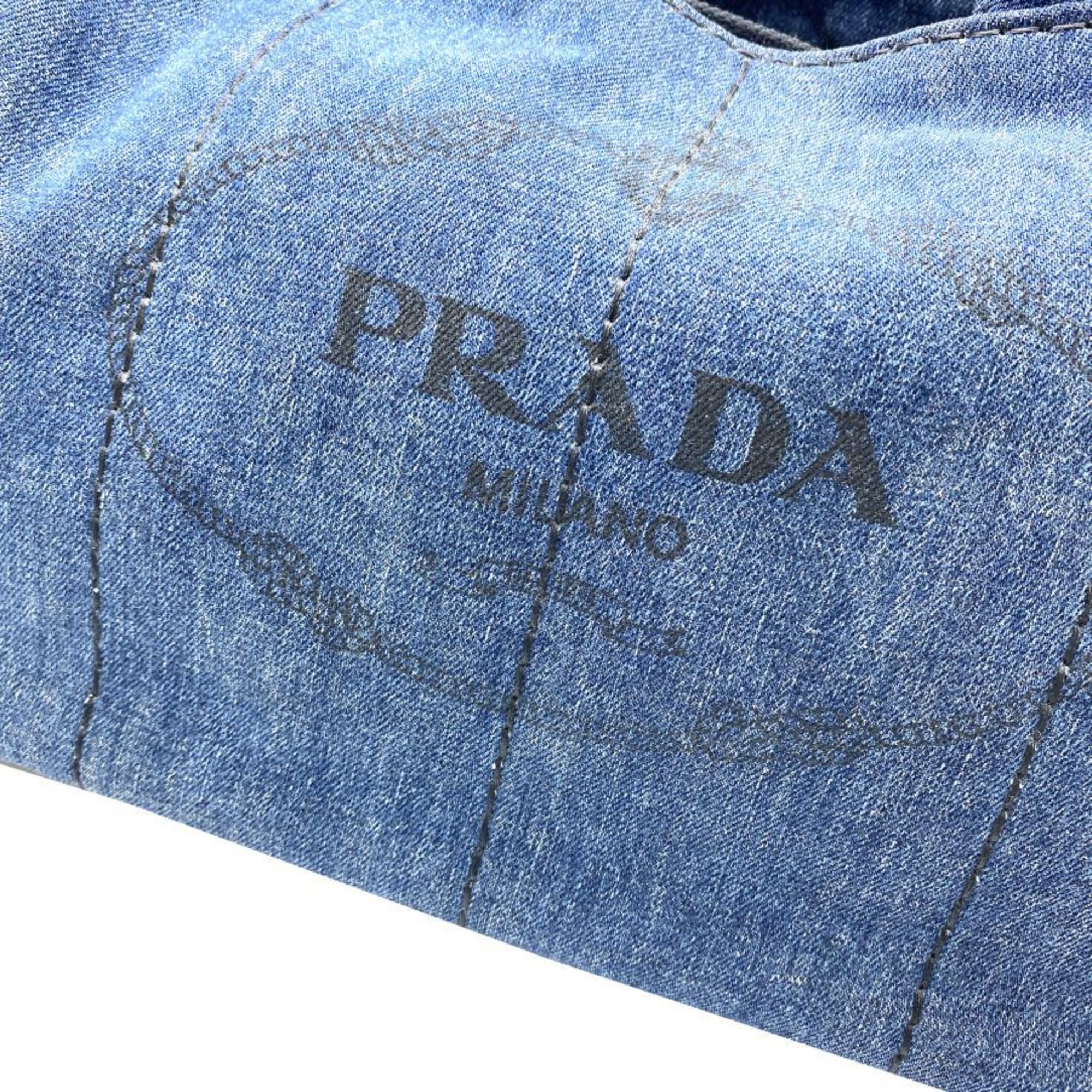 PRADA Prada Canapa B2642B Denim Blue Black Tote Bag Handbag Shoulder Women Men