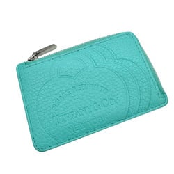 TIFFANY & CO. Tiffany Return to Wallet/Coin Case Zip Business Card Case/Card Leather Blue Coin Heart Motif Embossed Women's