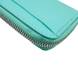 TIFFANY & CO. Tiffany Return to Wallet/Coin Case Zip Business Card Case/Card Leather Blue Coin Heart Motif Embossed Women's