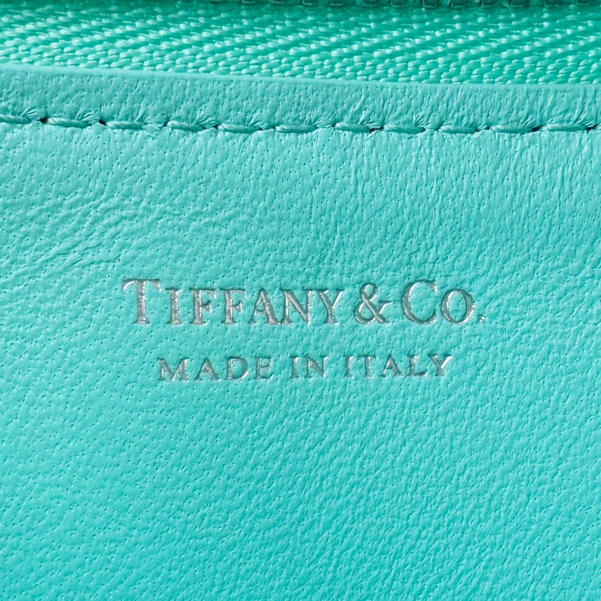 TIFFANY & CO. Tiffany Return to Wallet/Coin Case Zip Business Card Case/Card Leather Blue Coin Heart Motif Embossed Women's