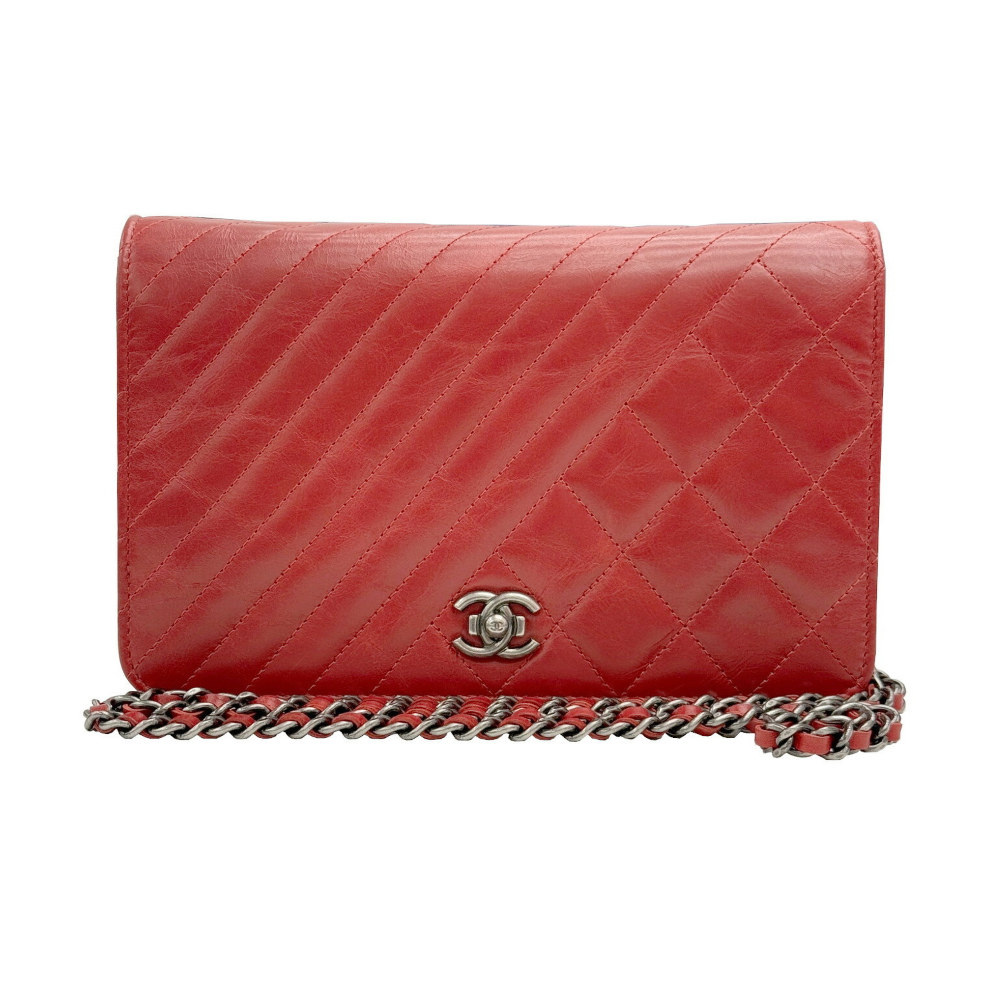 CHANEL Chanel Matelasse Boy Chain Wallet Shoulder Calf Leather Red 2 Matte Women's Bag