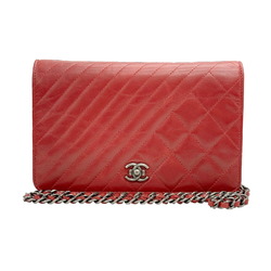 CHANEL Chanel Matelasse Boy Chain Wallet Shoulder Calf Leather Red 2 Matte Women's Bag