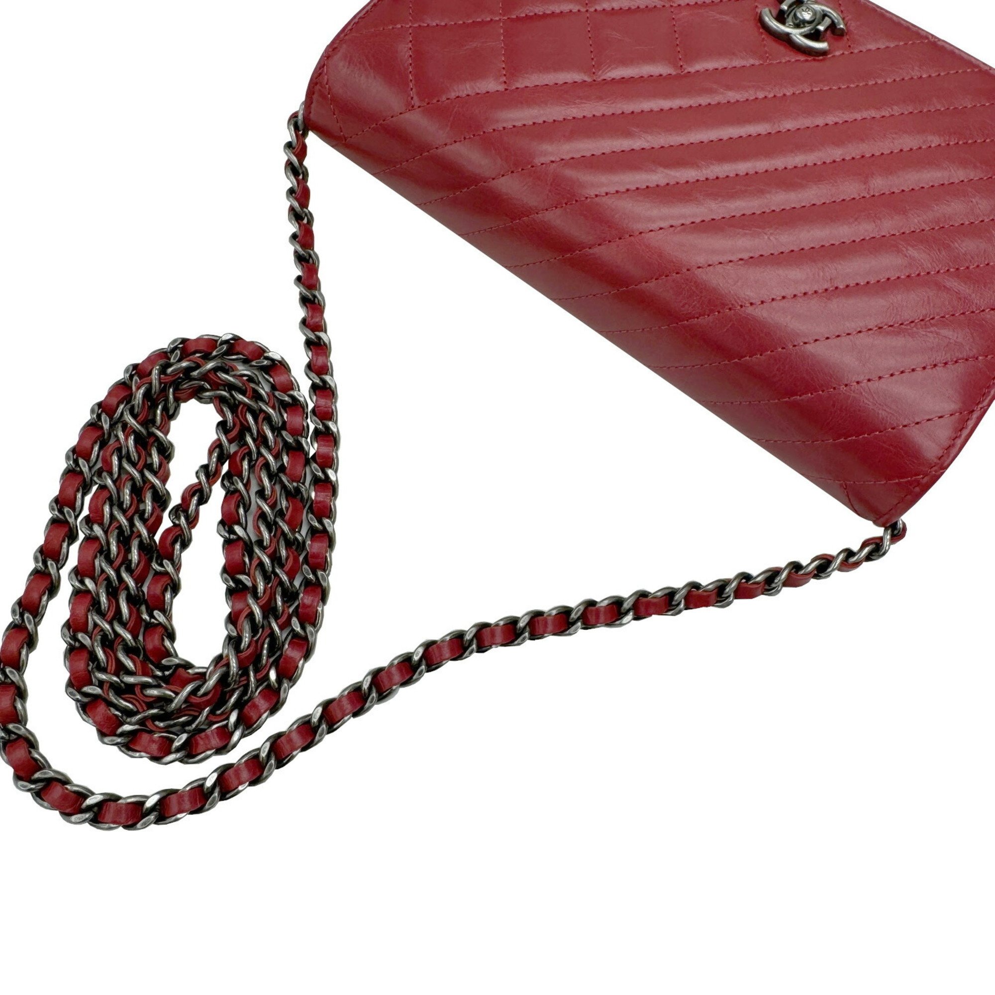 CHANEL Chanel Matelasse Boy Chain Wallet Shoulder Calf Leather Red 2 Matte Women's Bag