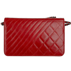 CHANEL Chanel Matelasse Boy Chain Wallet Shoulder Calf Leather Red 2 Matte Women's Bag