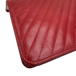 CHANEL Chanel Matelasse Boy Chain Wallet Shoulder Calf Leather Red 2 Matte Women's Bag