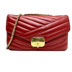 CHANEL Gabrielle 2.55 Chain Shoulder Bag, Lambskin, Red, Beige, No. 15, Women's