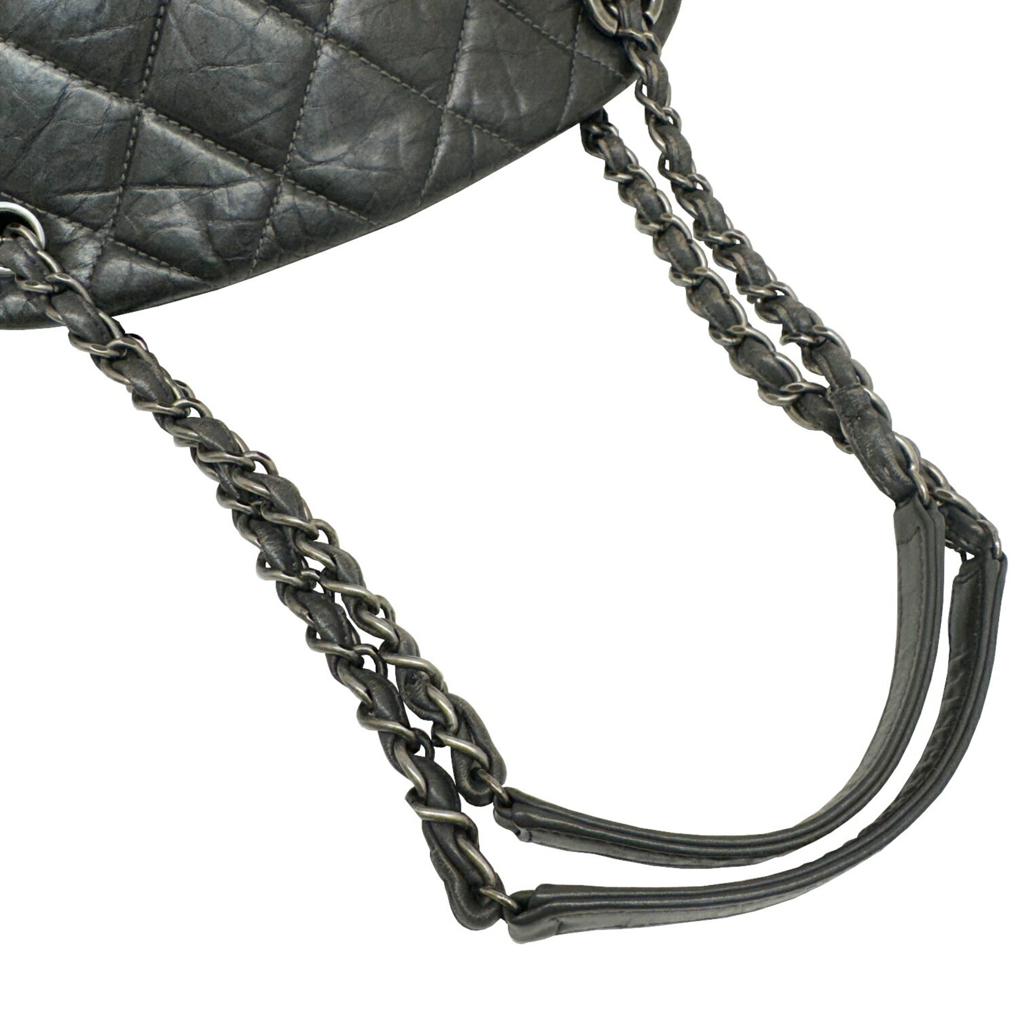 CHANEL Coco Mark Mademoiselle Chain Tote Bag Calfskin Dark Gray 16 Series Women's