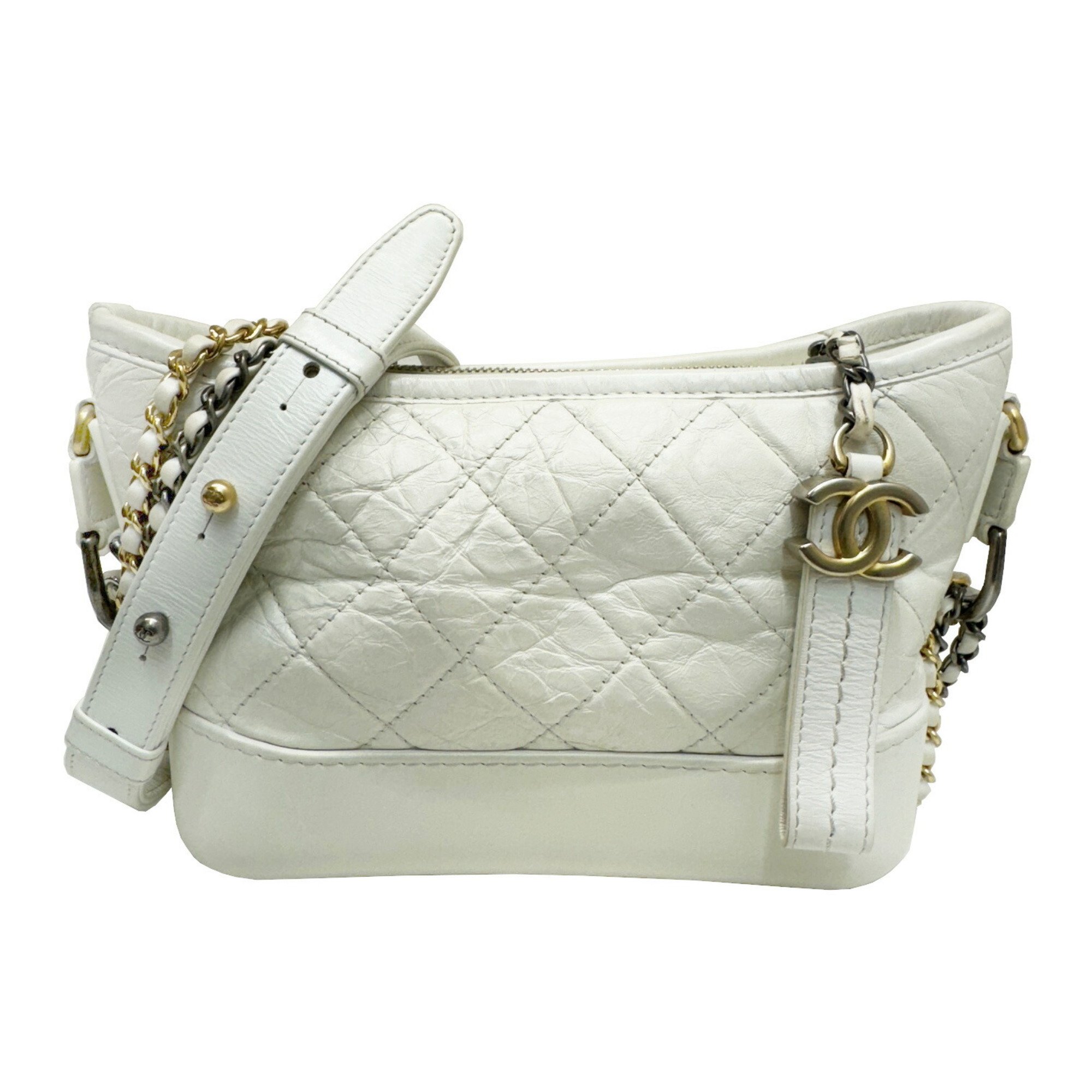 CHANEL Gabriel Small Hobo Shoulder Bag No. 28 Lambskin Calfskin White Women's