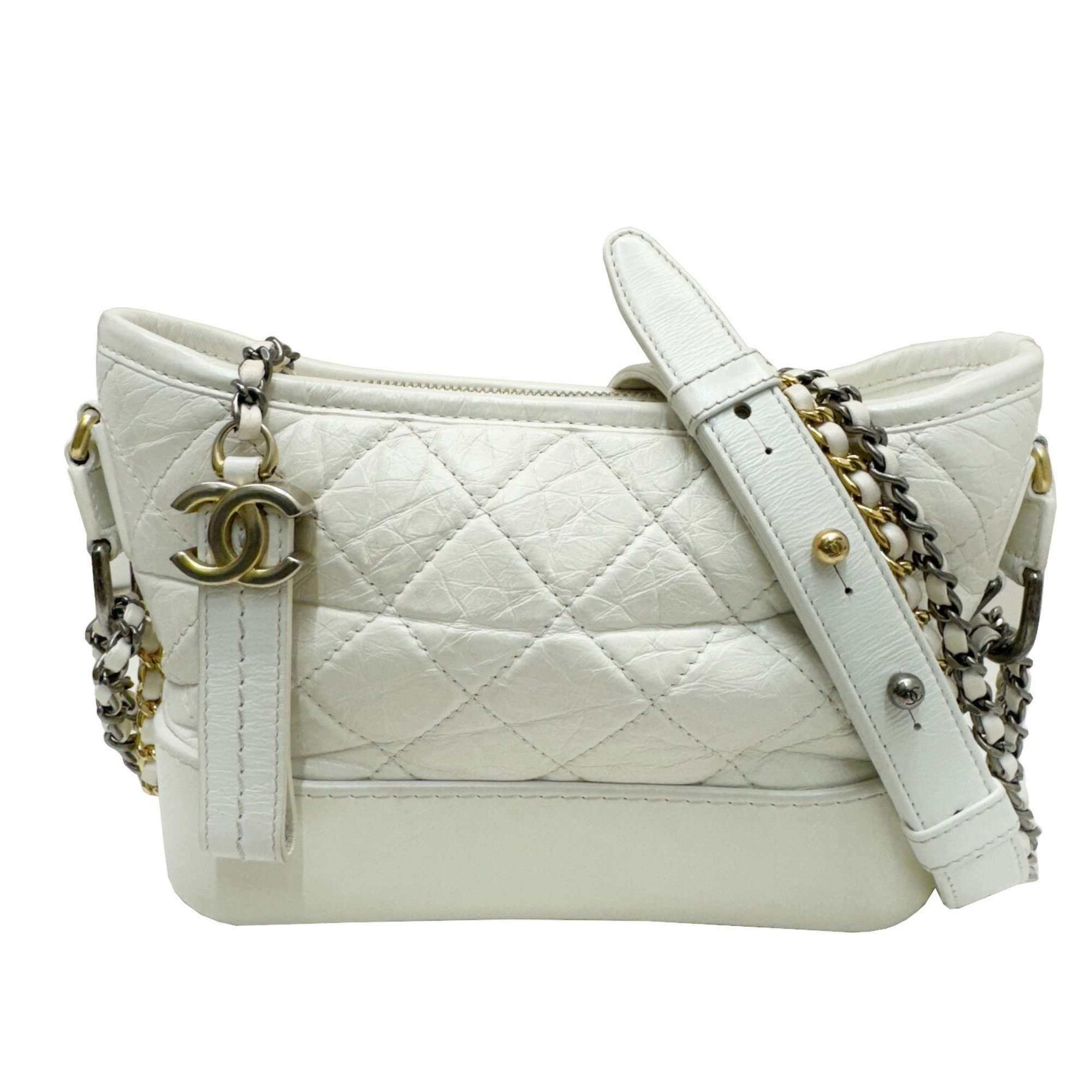 CHANEL Gabriel Small Hobo Shoulder Bag No. 28 Lambskin Calfskin White Women's