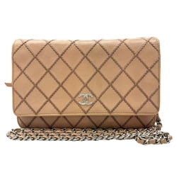 CHANEL Wild Stitch Chain Wallet Shoulder Leather Beige 19th Series Women's Bag