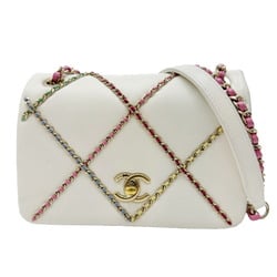 CHANEL Flap Bag Chain Shoulder AS2383 Leather White Multicolor 3 Women's