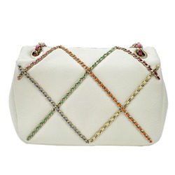 CHANEL Flap Bag Chain Shoulder AS2383 Leather White Multicolor 3 Women's