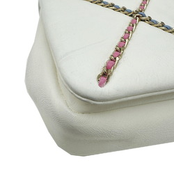 CHANEL Flap Bag Chain Shoulder AS2383 Leather White Multicolor 3 Women's