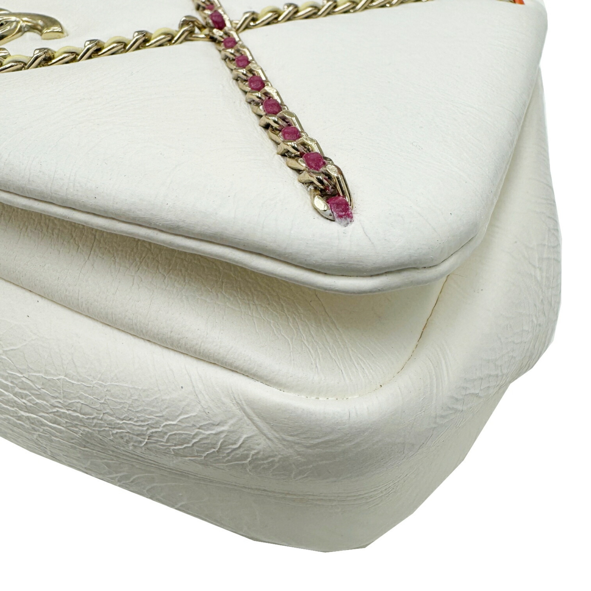 CHANEL Flap Bag Chain Shoulder AS2383 Leather White Multicolor 3 Women's