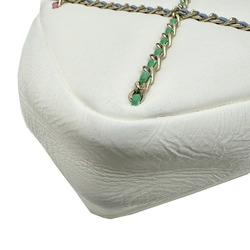 CHANEL Flap Bag Chain Shoulder AS2383 Leather White Multicolor 3 Women's