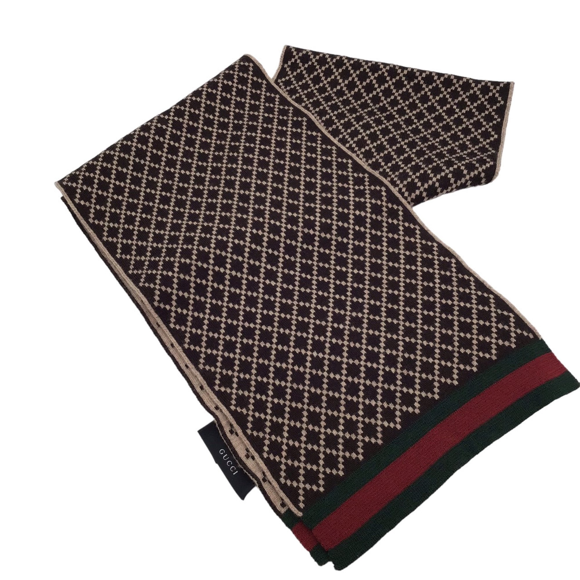 GUCCI Diamante Scarf Wool Diamond Shape Stole Neck Wrap Beige Brown Women Men