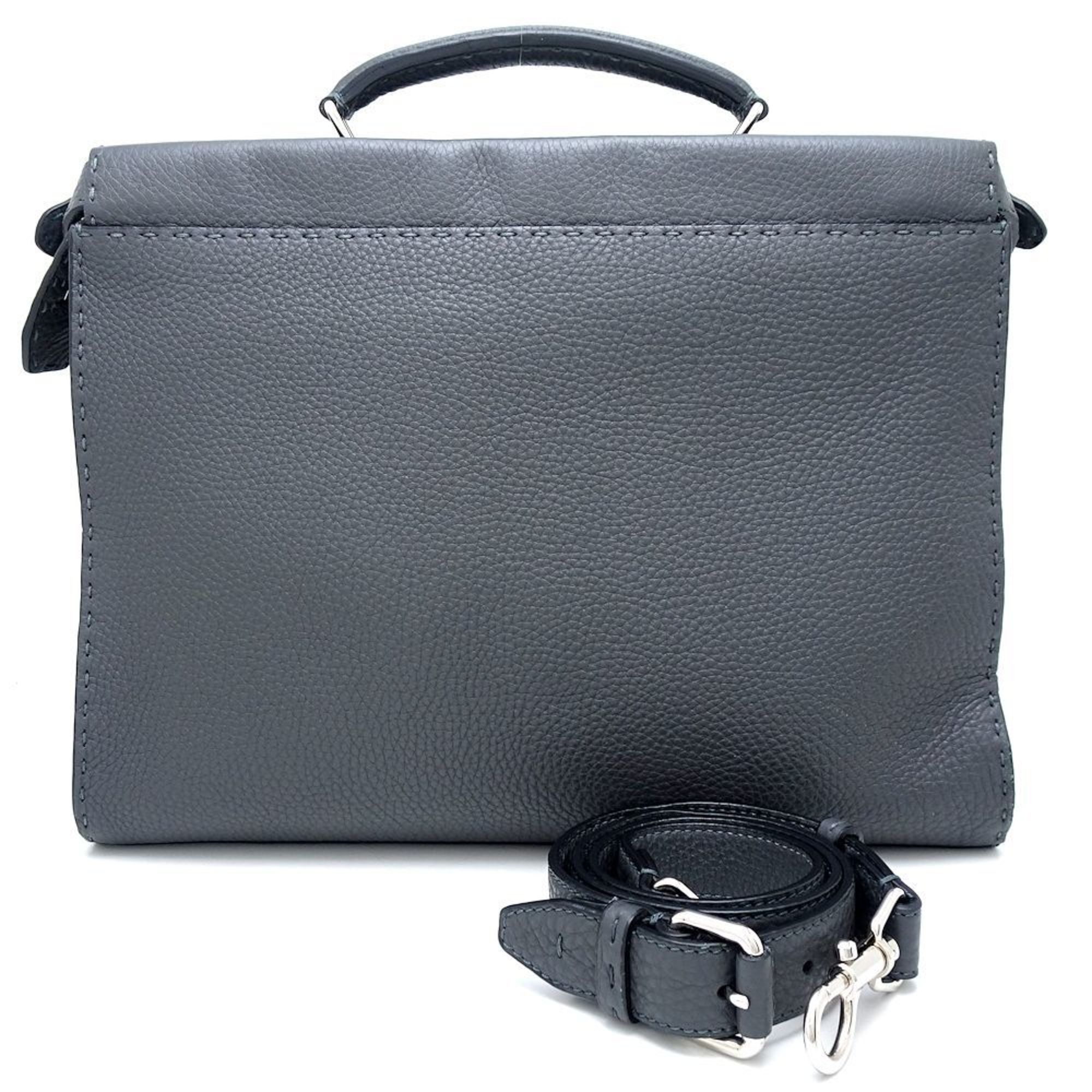 FENDI Peekaboo Fit Medium 7V06 2Way Bag Leather Grey 351579