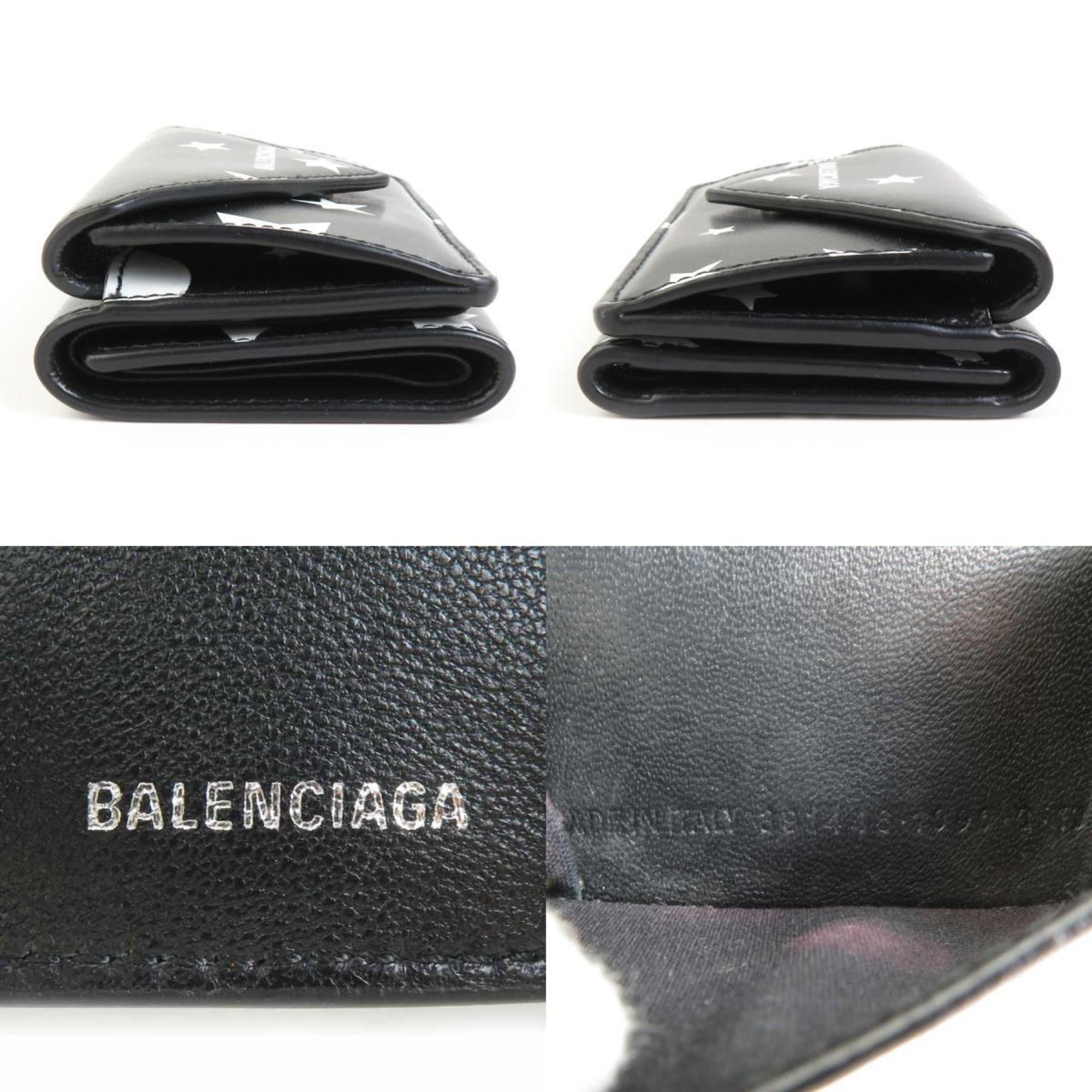 BALENCIAGA Tri-fold Wallet Leather Black x White Men's Women's h30454k