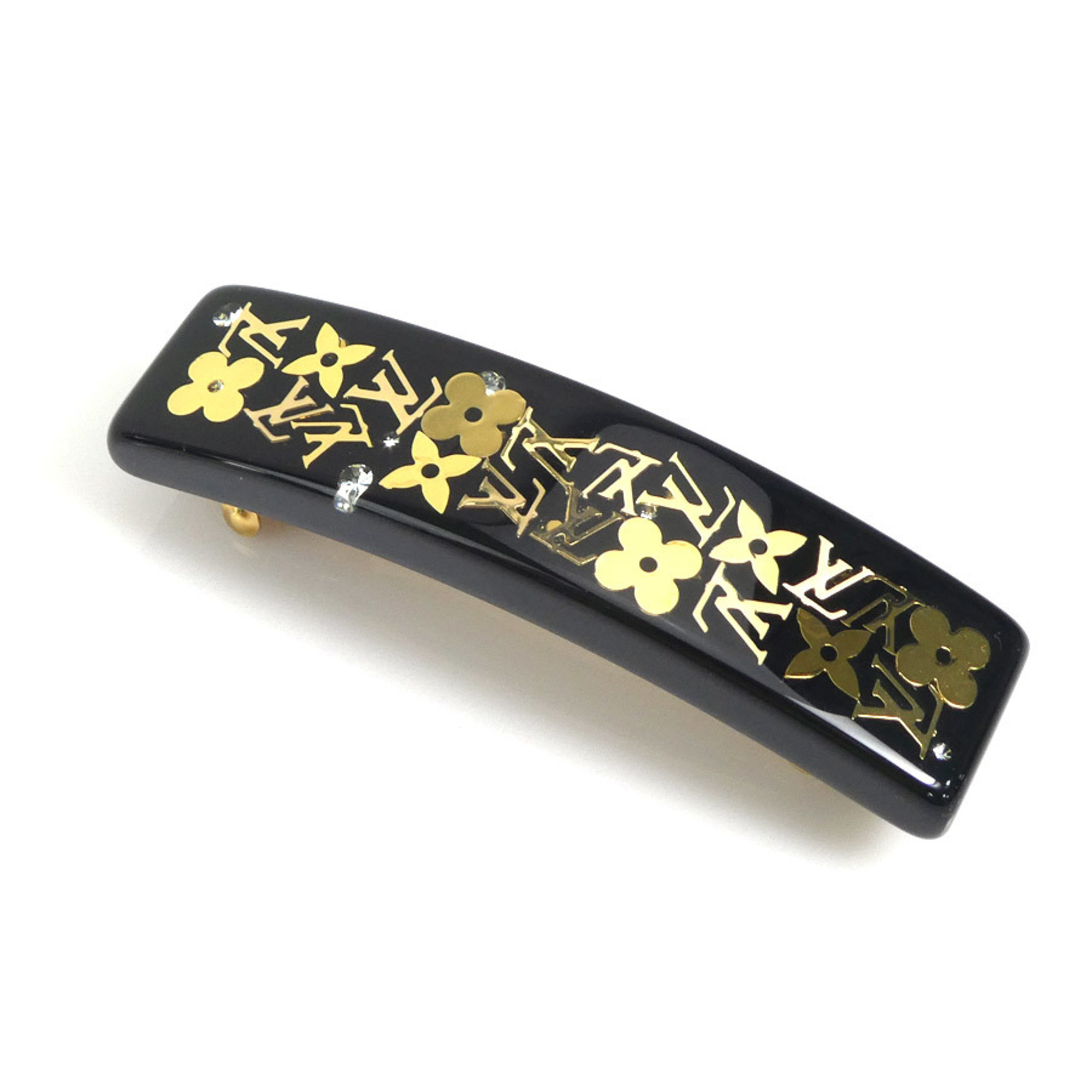 Louis Vuitton LOUIS VUITTON Barrette Monogram Inclusion Resin Metal Black Gold Women's e59030a