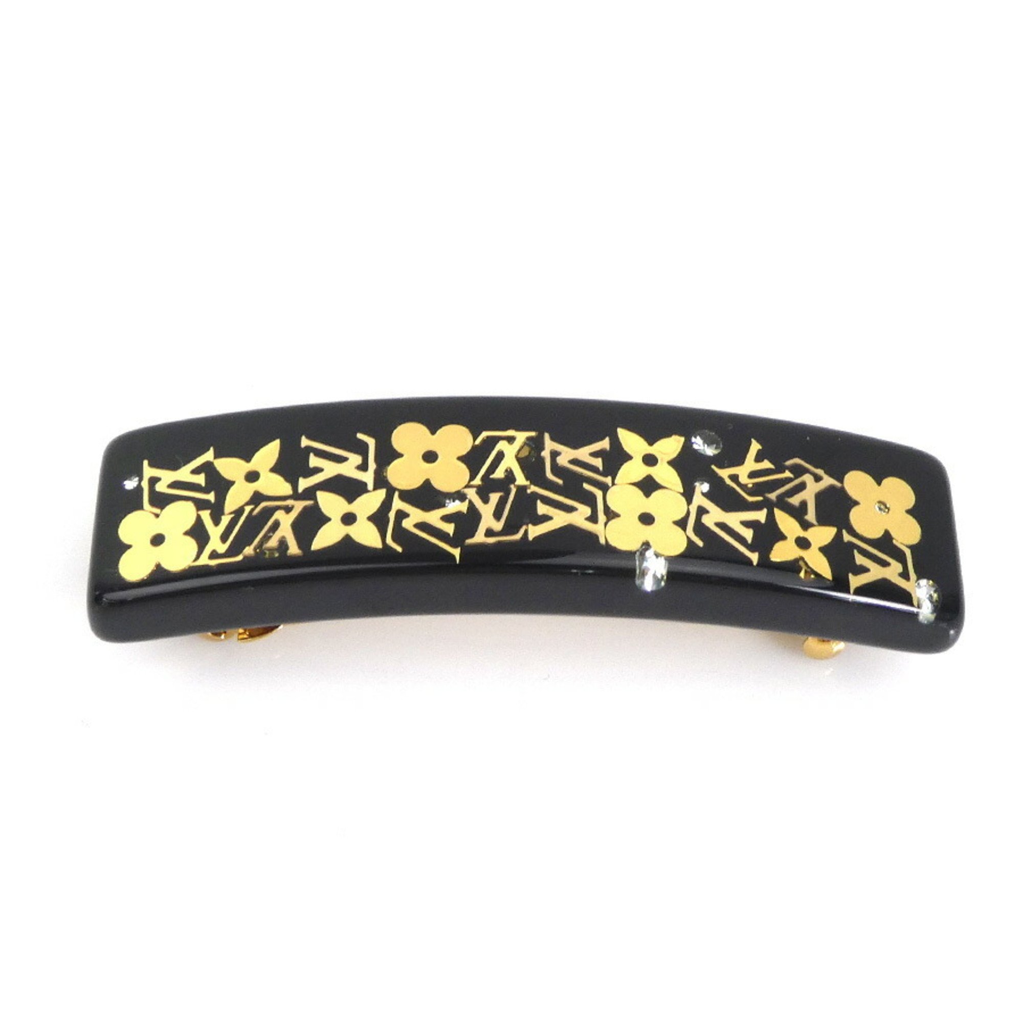 Louis Vuitton LOUIS VUITTON Barrette Monogram Inclusion Resin Metal Black Gold Women's e59030a