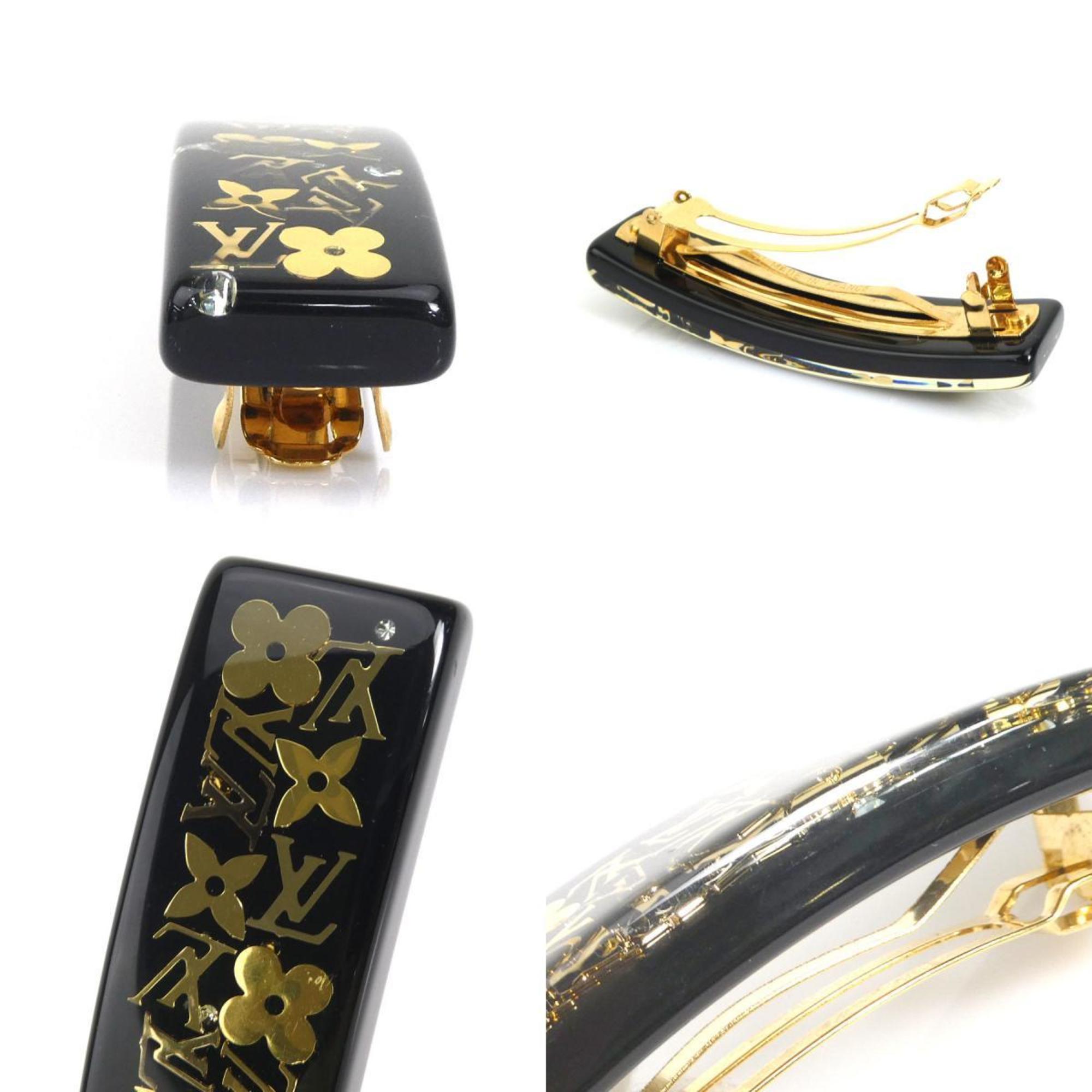 Louis Vuitton LOUIS VUITTON Barrette Monogram Inclusion Resin Metal Black Gold Women's e59030a