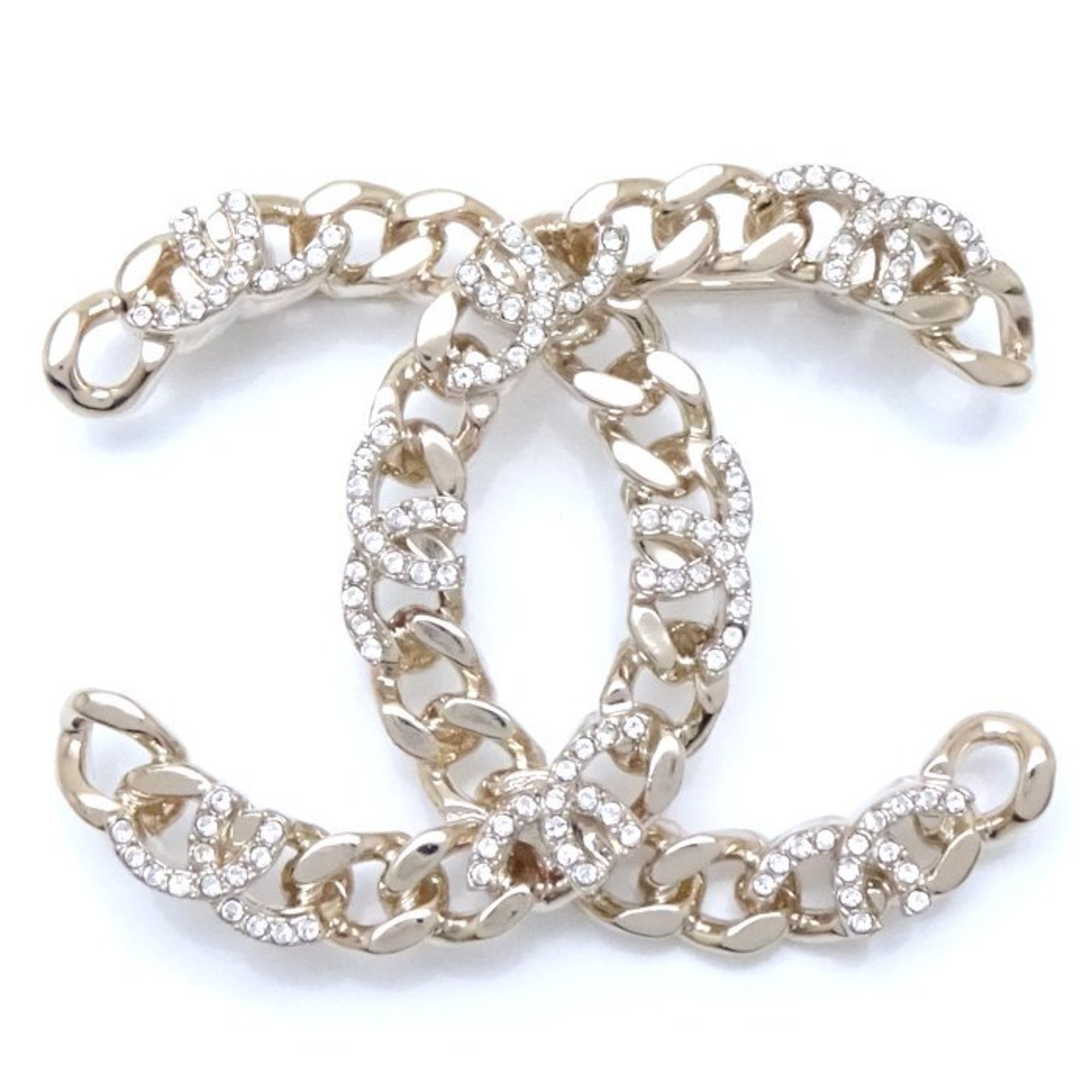 CHANEL Coco Mark Brooch Rhinestone I22K GP Gold Plated 292351