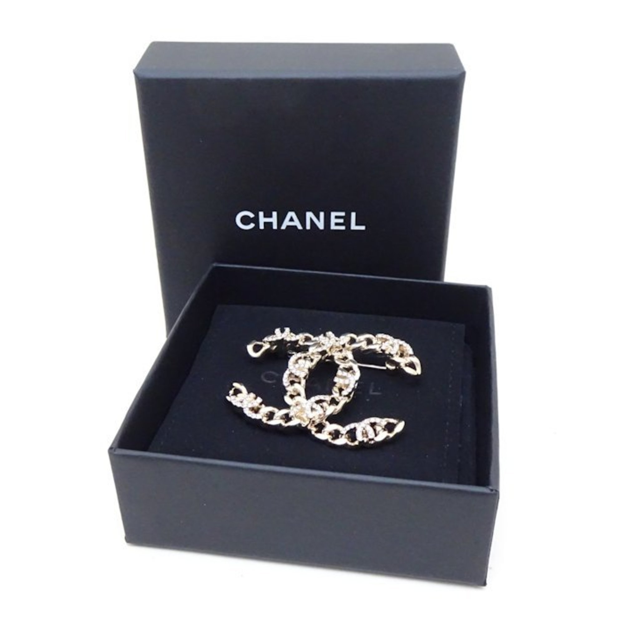 CHANEL Coco Mark Brooch Rhinestone I22K GP Gold Plated 292351