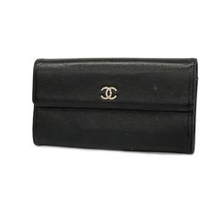 Chanel Long Wallet Caviar Skin Black Women's