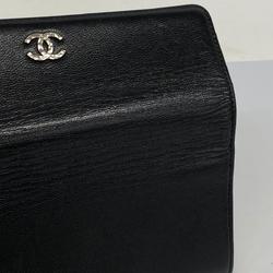 Chanel Long Wallet Caviar Skin Black Women's