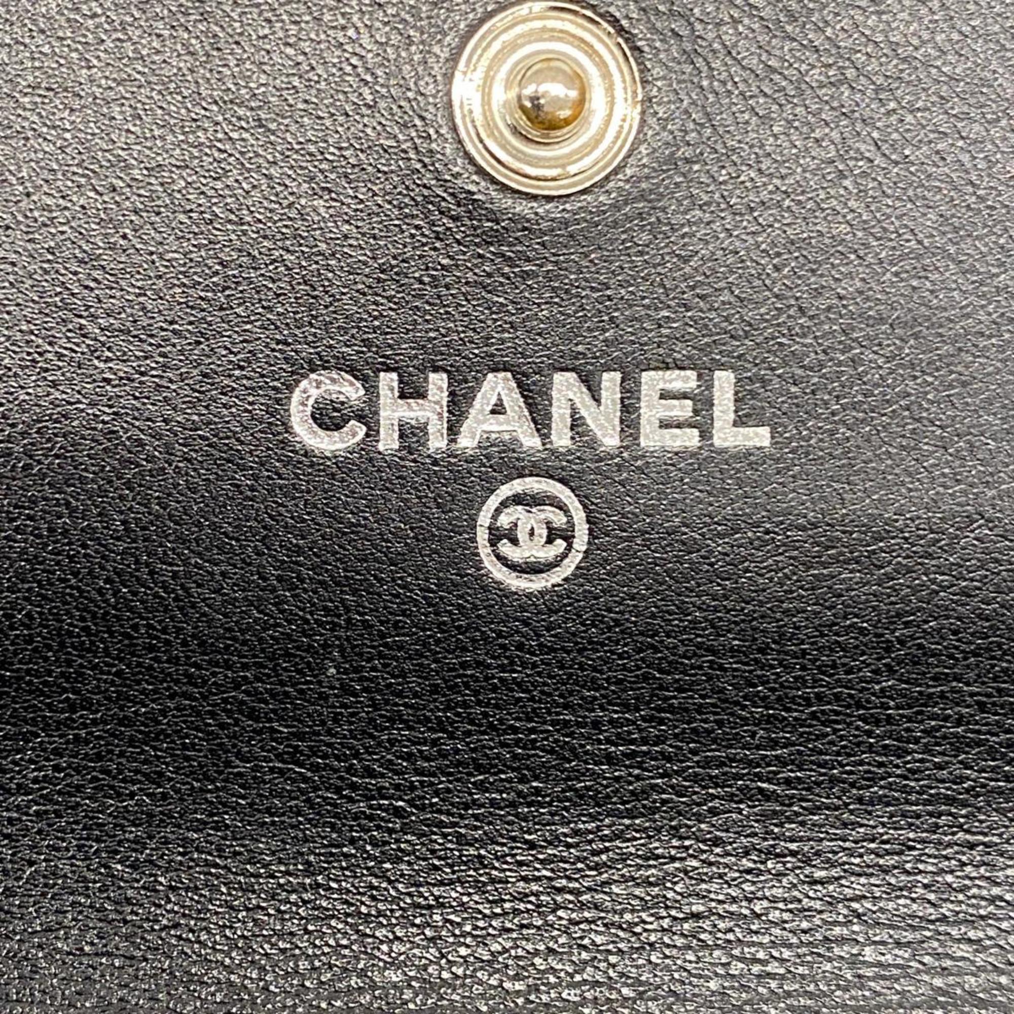 Chanel Long Wallet Caviar Skin Black Women's