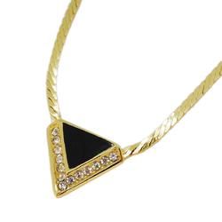 Christian Dior Necklace Triangle Rhinestone GP Plated Gold Black Women's