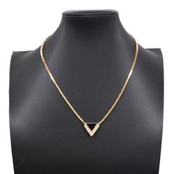 Christian Dior Necklace Triangle Rhinestone GP Plated Gold Black Women's