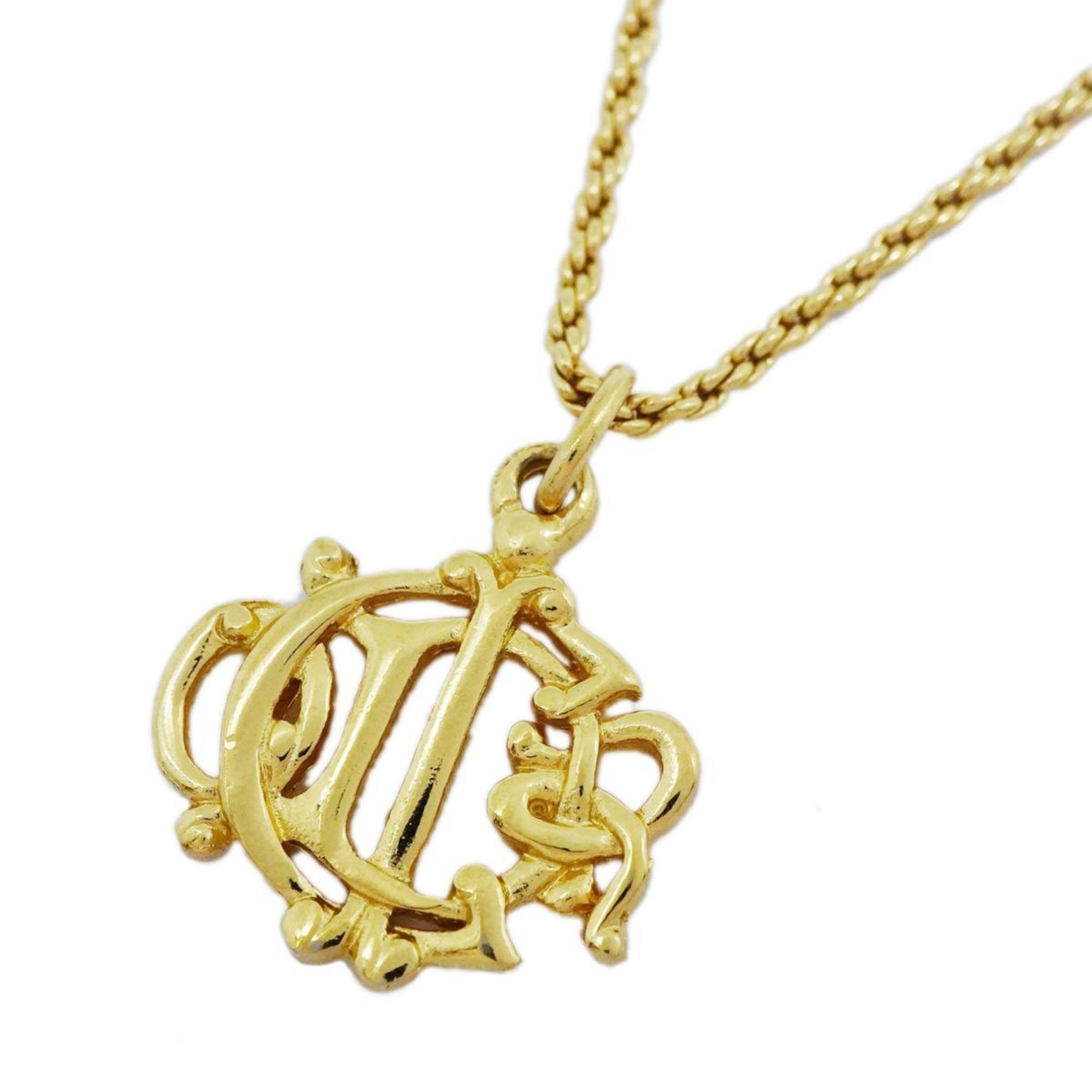 Christian Dior Necklace Emblem GP Plated Gold Women's