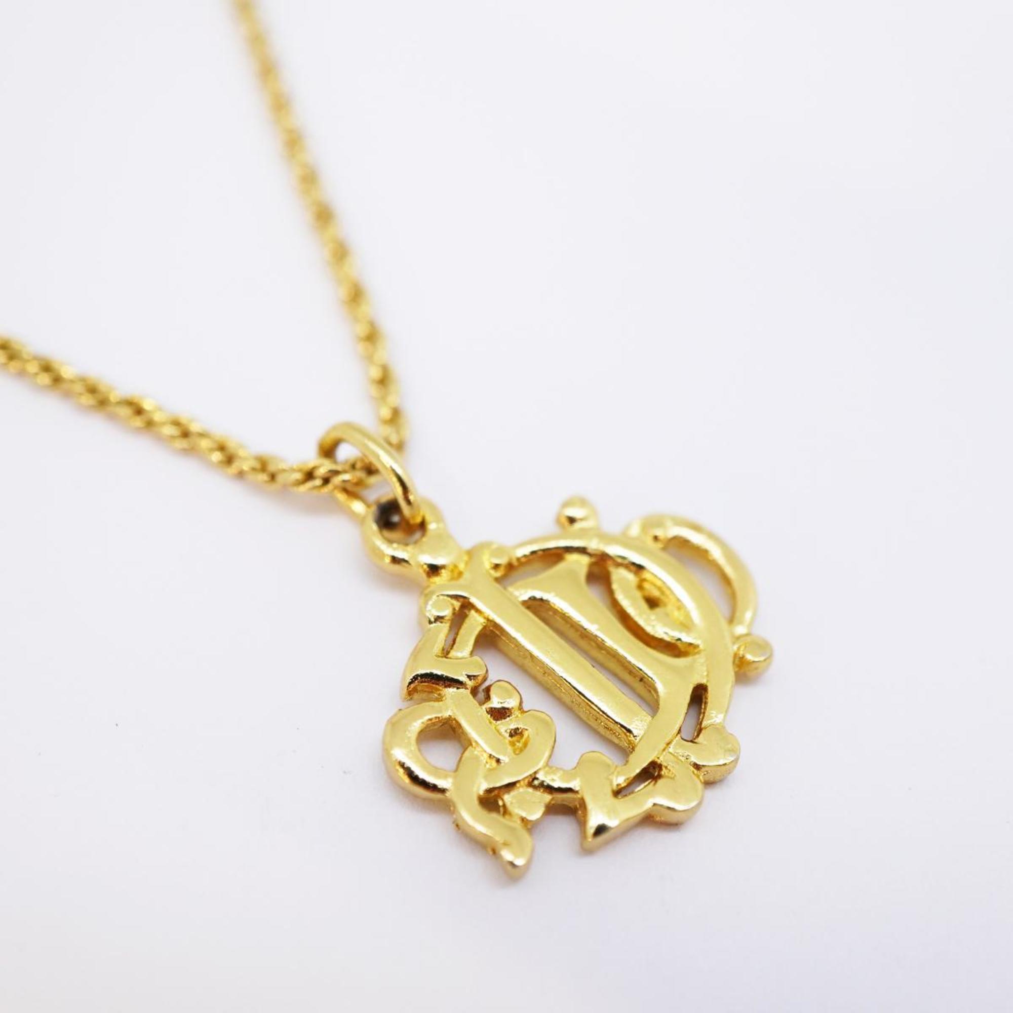 Christian Dior Necklace Emblem GP Plated Gold Women's