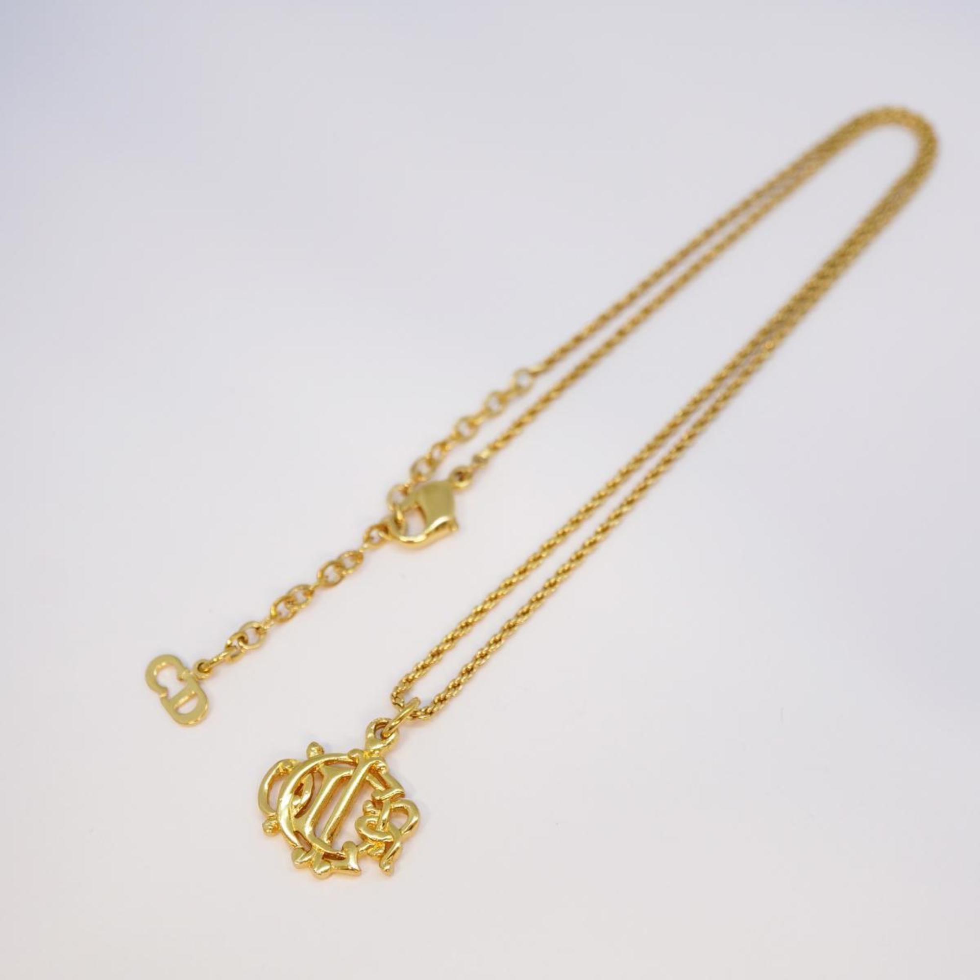 Christian Dior Necklace Emblem GP Plated Gold Women's