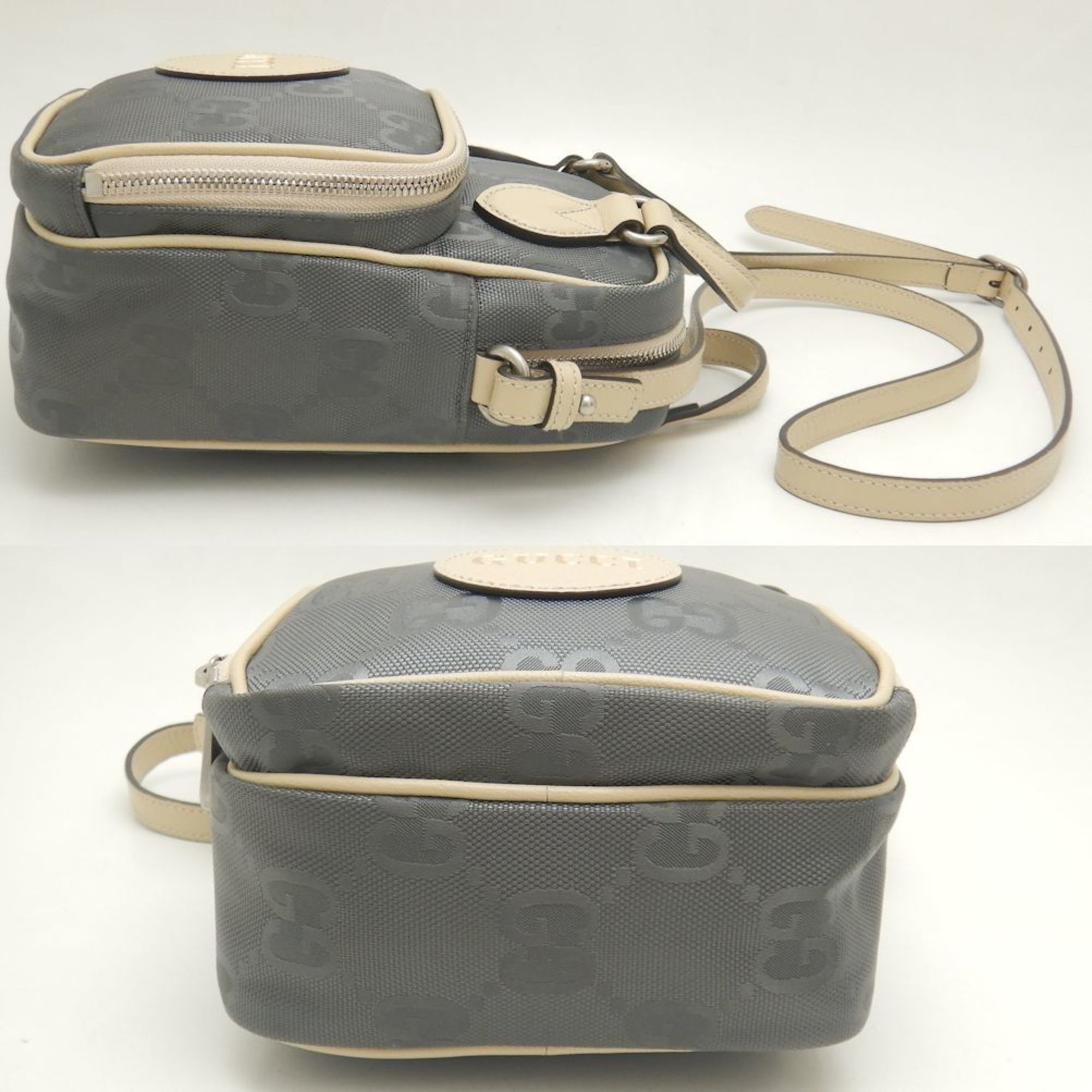 GUCCI 625850 Shoulder Bag OFF THE Grid Nylon x Leather Gray Beige 252062