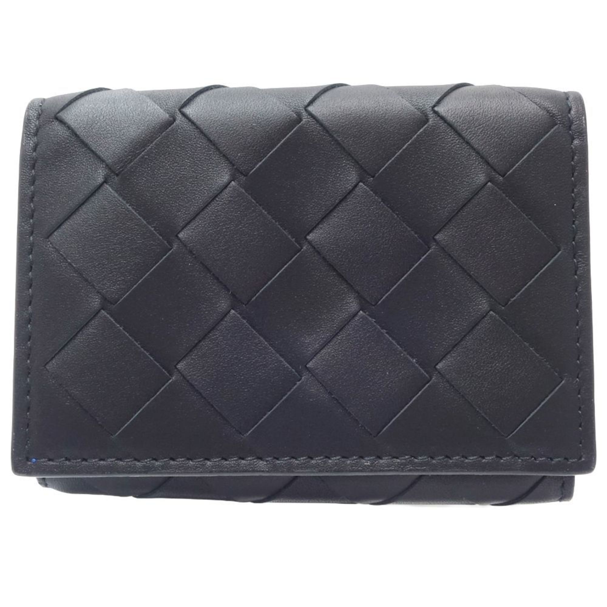 BOTTEGA VENETA Bottega Veneta Tri-fold Wallet 667036 Tiny Compact Intrecciato Leather Black Blue 180710